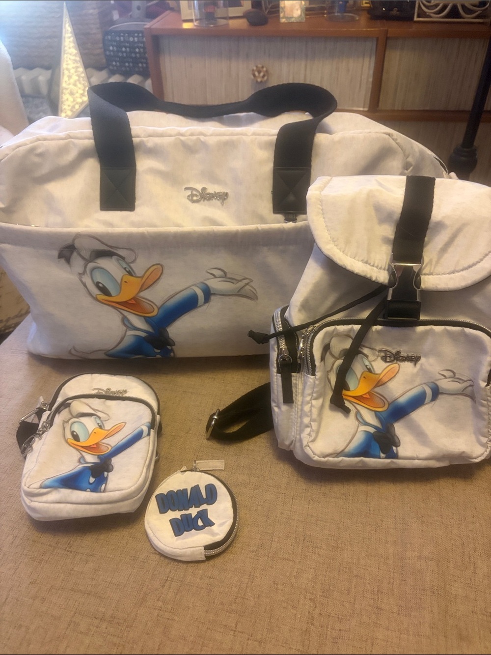 Disney Donald Duck Off-White/Grey Duffel and Crossbody Bag Set with Black Straps